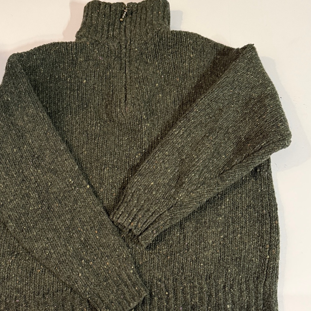 Aran Woollen Mills 100% Pure New Wool Donegal Half-Zip Sweater in Green